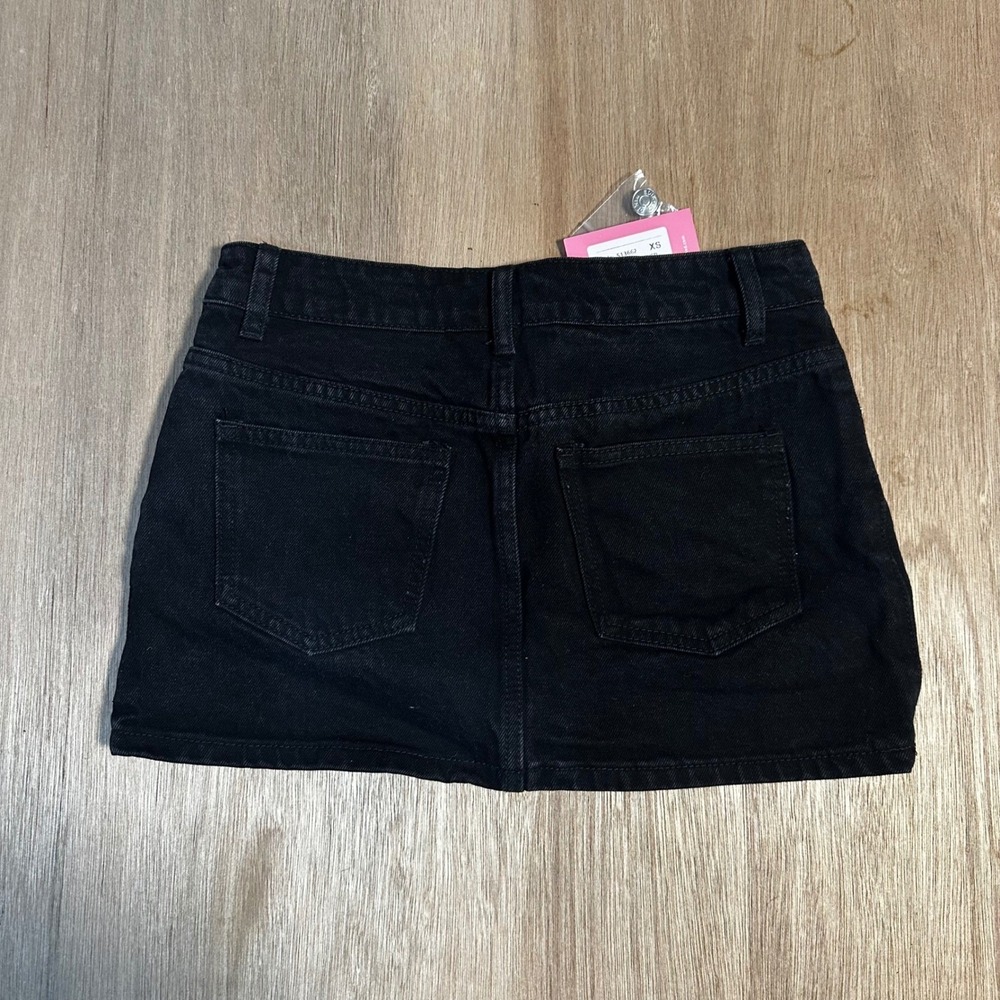 Edikted Black Washed Denim Mini Skirt XS Rhinestone Pocket Detail - Picture 6 of 7